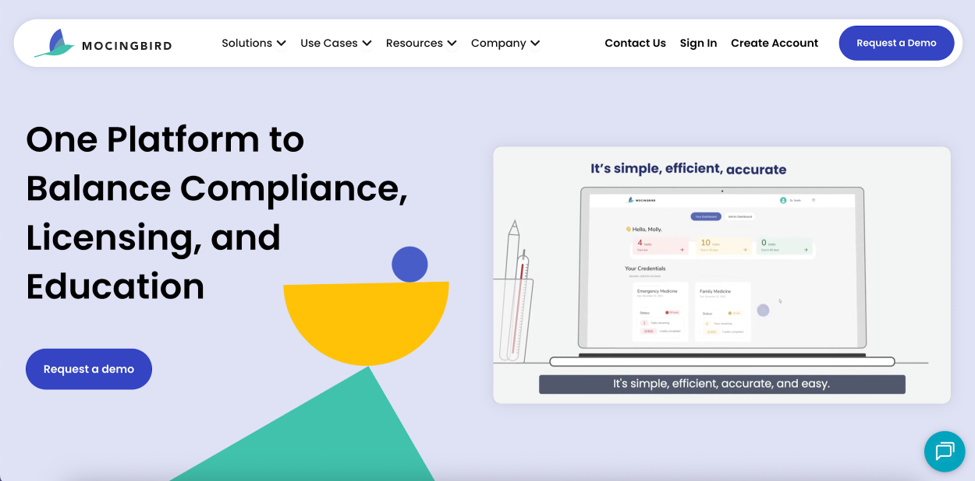Mocingbird licensing and credentialing platform homepage